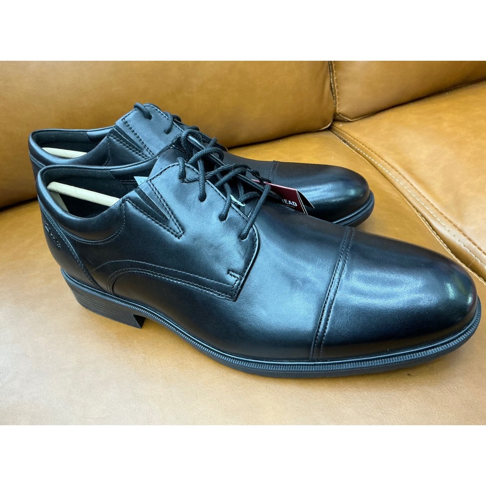 Clarks Steadwell Cap Oxford Mens 10W Black New Leather Slip Resistant Dress Shoe